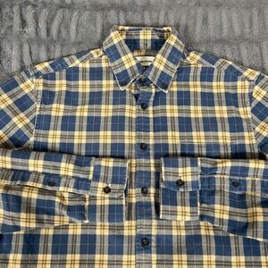 Taylor Stitch Mens Blue Tan Plaid Herringbone Organic Cotton Flannel Shirt 40 M